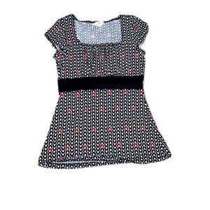 Egen Babydoll Navy, Red and White Patterned Top Size S